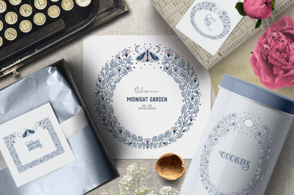 Blue Mystical Boho Clipart Frames: Elevating Hand-Drawn Vintage Floral Designs