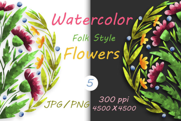 Charming Flowers in Folk Style and Hand Drawn 05