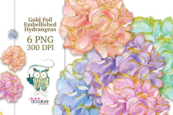 Discover the Elegance of Gold Trimmed Watercolor Hydrangeas