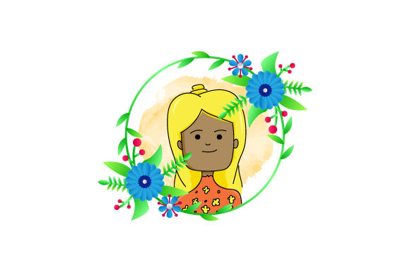 Elevating Print Design with Cute Cartoon Women and Circle Floral Frames