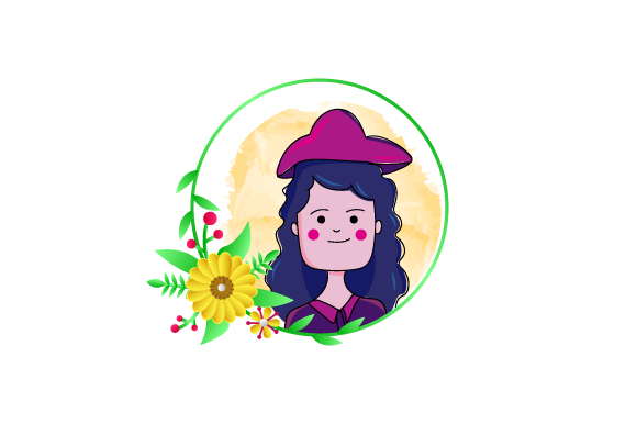 Illustration Cartoon Girl Circle Floral: Practical Applications for Stickers and Decoration