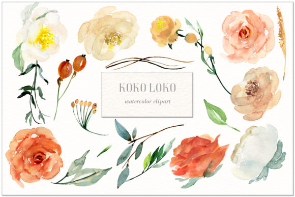 Koko Loko Watercolor Clipart: Elevating Design with Soft Floral Elegance