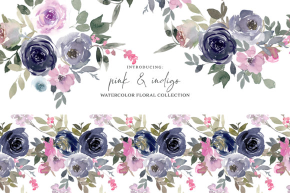 Pink Indigo Watercolor Clipart Set Guide